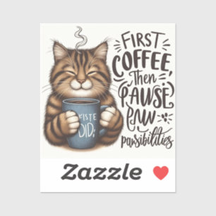 Sticker Premier café puis pawsibilités Amoureux des chats