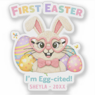Sticker Premier lapin surexcité de Pâques de bébé mignon