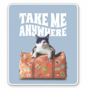 STICKER PRENEZ-MOI N'IMPORTE OÙ CHAT SUITCASE VOYAGE