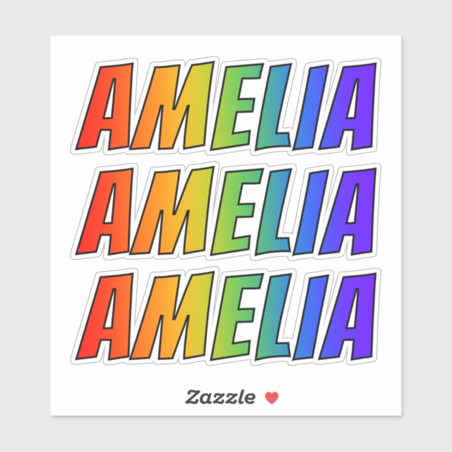 Sticker Prénom "AMELIA" avec colorant arc-en-ciel amusant (Feuille)