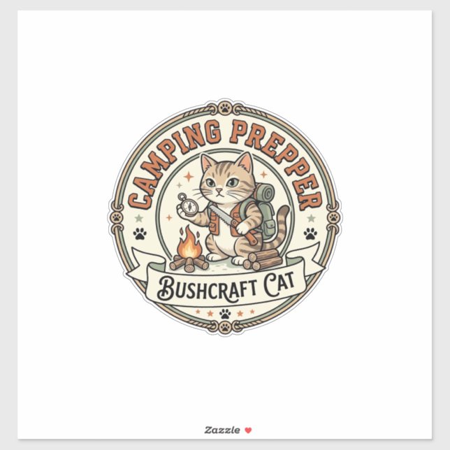 Sticker Préparateur de camping Bushcraft Chat Préparateur  (Feuille)