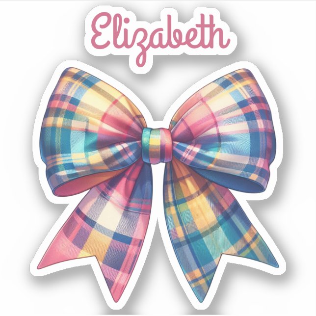 Sticker Preppy Rose et Green Plaid Bow et nom (Devant)