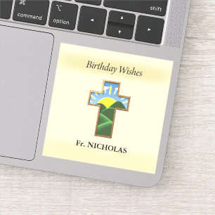 Sticker Prêtre croisé anniversaire Personnalisé