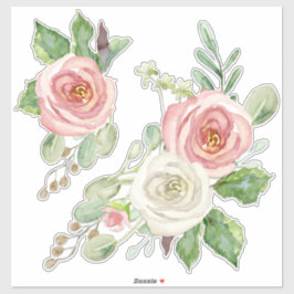 Sticker Pretty rose Aquarelle Peony Floral avec Feuille