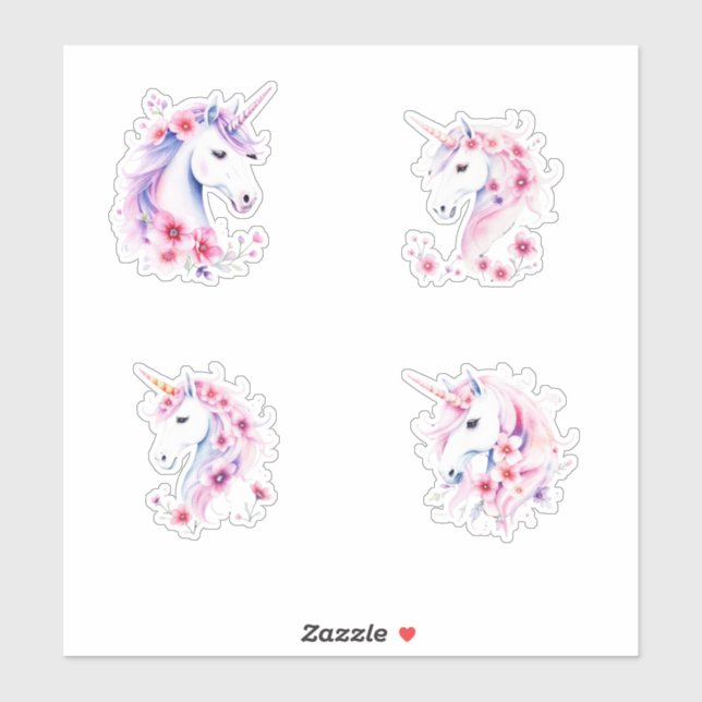 Sticker Pretty Unicorns Flowers In Mane (Feuille)