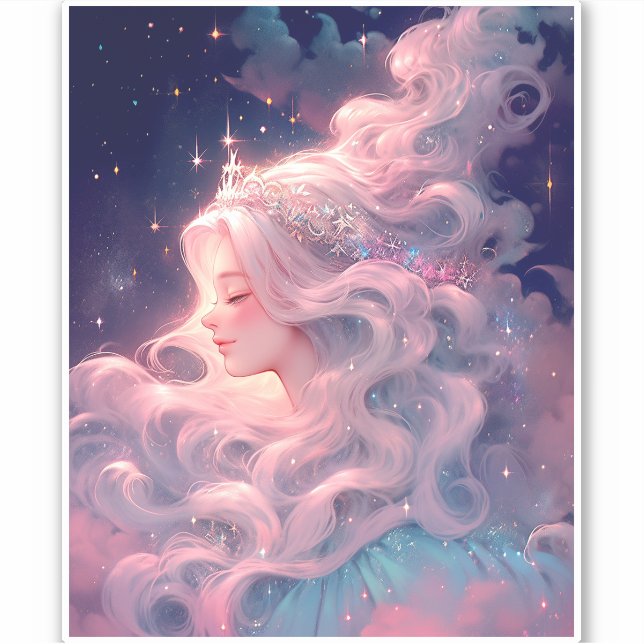 Sticker Princesse Anime Fille Fabriquée En Étoiles (Devant)