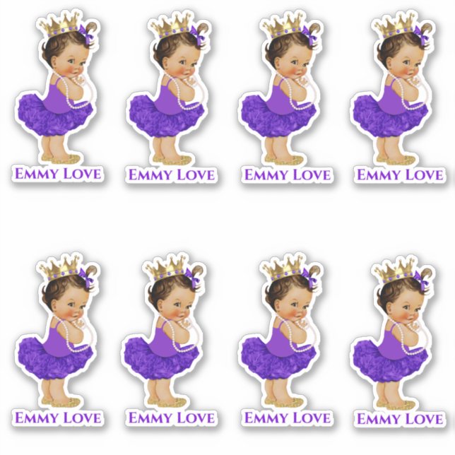 Sticker Princesse Ballerina Baby Girl Purple Tutu Crown (Devant)
