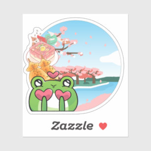 Sticker Printemps au Japon : Grenouille amoureuse et Sakur