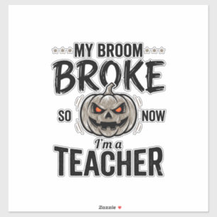 Sticker Professeur Halloween Balai Cassa Citrouille Vintag