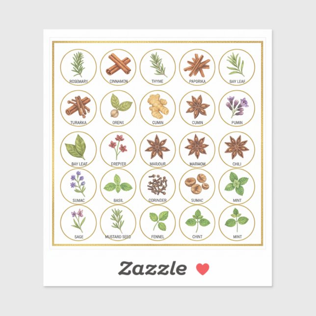 Sticker Professional Spice Jar Labels - 25 Botanical Herb  (Feuille)