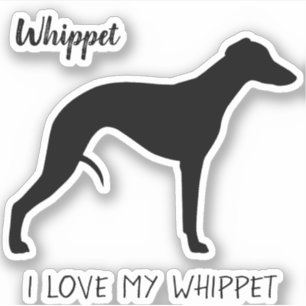 Sticker Profil de silhouette de Whippet J'aime mon Whippet