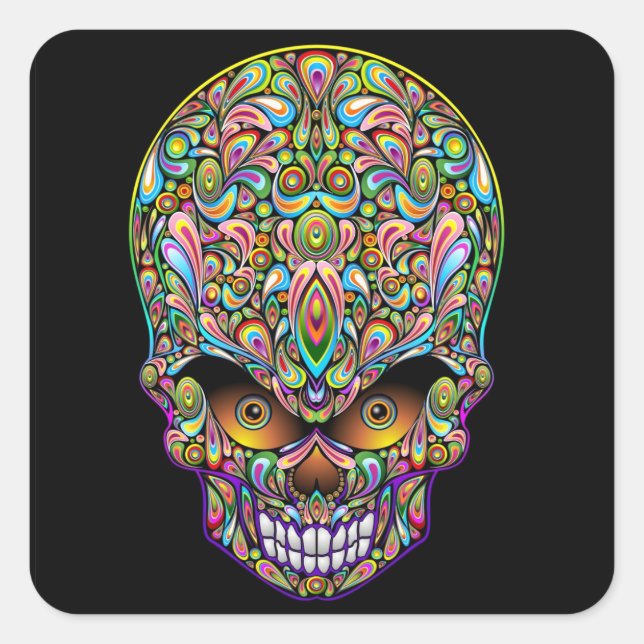 Sticker Psychedelic Skull Art Design (Devant)