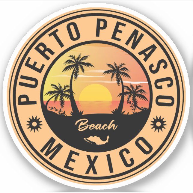 Sticker Puerto Peñasco Mexique Plage Retro Sunset 80s (Devant)