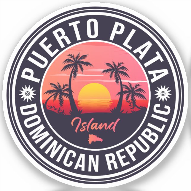 Sticker Puerto Plata République dominicaine Retro Sunset 6 (Recto)