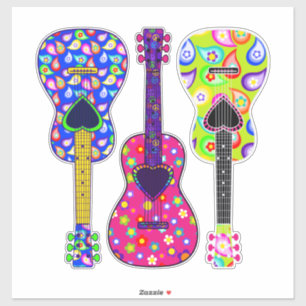 Sticker Puissance de flux Guitares peintes Boho Hippie