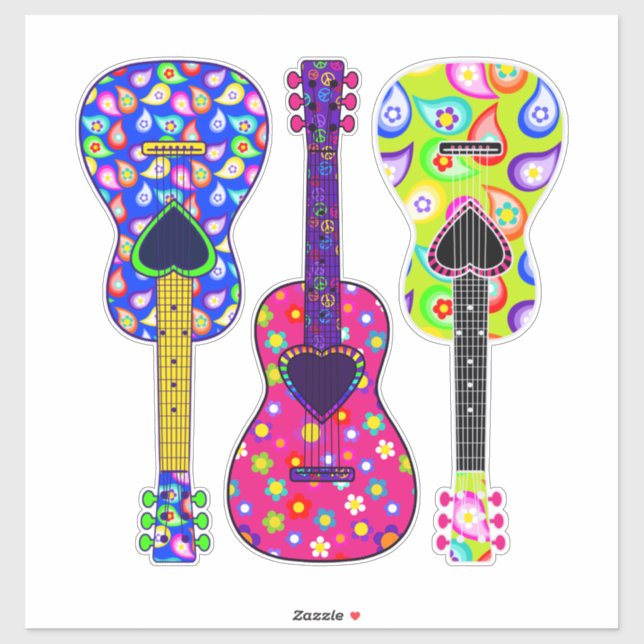 Sticker Puissance de flux | Guitares peintes | Boho Hippie (Feuille)