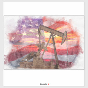 Sticker Pumpjack silhouette pastille Drapeau américain