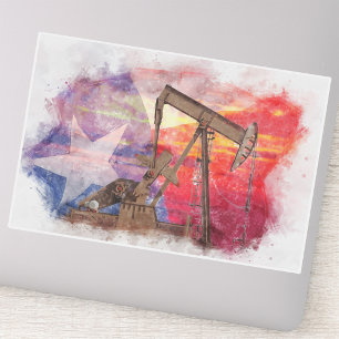 Sticker Pumpjack Texan icône dessin pastel avec Texas Flag