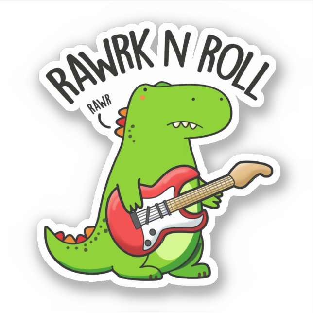 Sticker Pun Dinosaure Rocker Rawrk Et Roll Drôle (Devant)