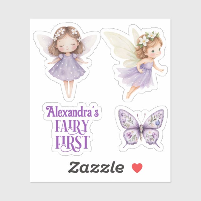 Sticker Purple Fairy First Customizable Party Favor (Feuille)