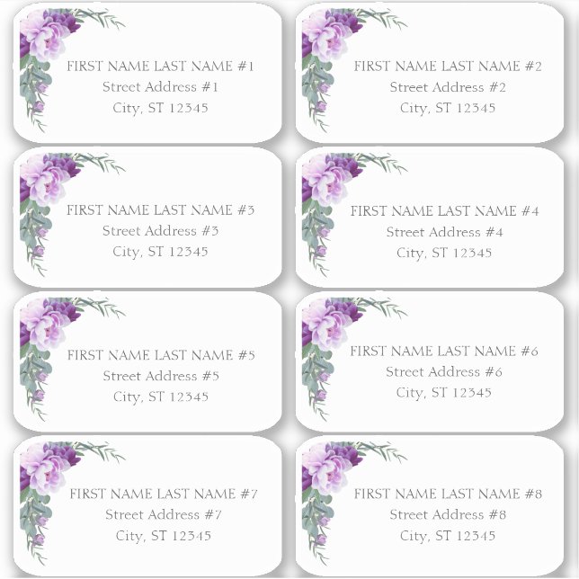 Sticker Purple Floral Eucalyptus Mariage Adresse d'invité (Devant)