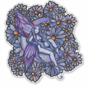 Sticker Purple LuneEnfant Fée Lune Enfant Féeries florales