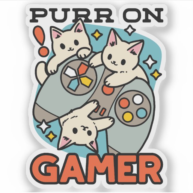 Sticker Purr On Gamer - Conception De Jeu De Chat Cute (Devant)