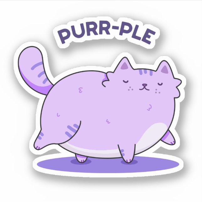 Sticker Purr-ple Funny Fat Kitty Chat Pun (Devant)