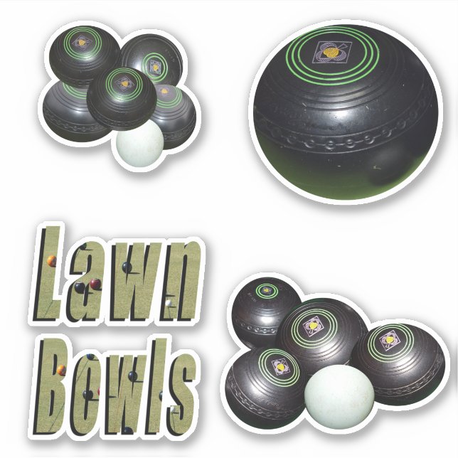 Sticker Quatre Images De Boules De Pelouse, (Devant)