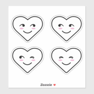 Sticker Quatre Jolies Visages Souriants Blanc Carton Coeur