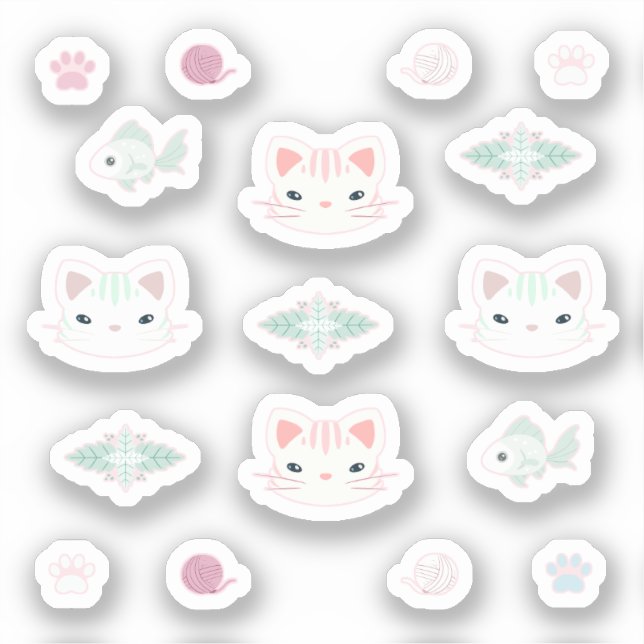 Sticker Qu'est-ce que le Cool, Kitty Chat en rose et Menth (Recto)