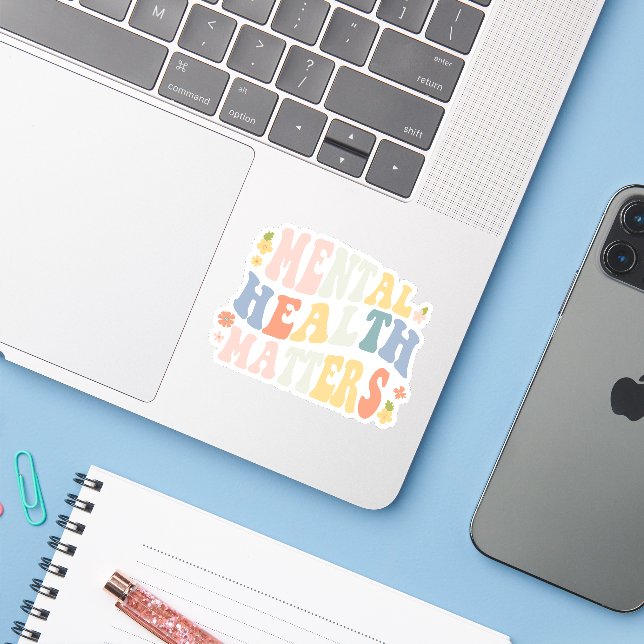 Sticker Questions de santé mentale (Ordinateur portable avec iPhone)