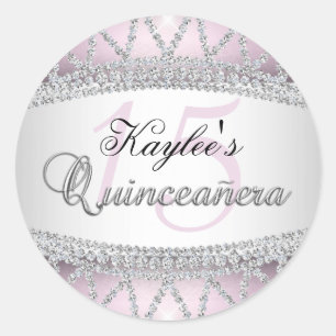 Sticker Quinceanera en argent et diamants roses