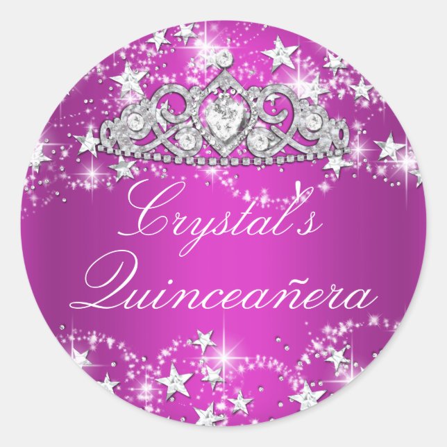 Sticker Quinceanera Hot Pink Tiara & Stars (Devant)