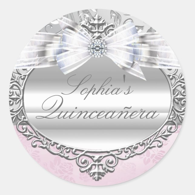 Sticker Quinceanera Rose rose et argent (Devant)