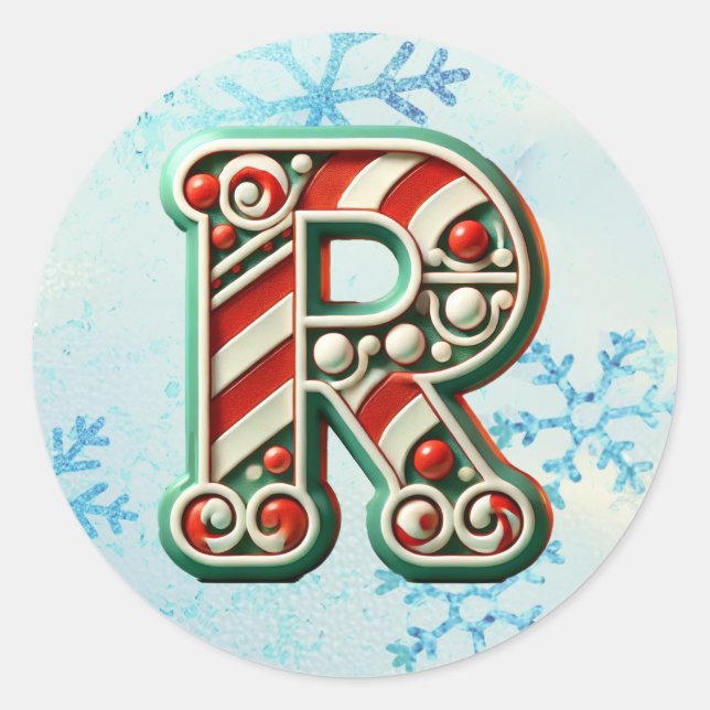Sticker "R" de Noël sucre de canne, Stripes festiv (Devant)