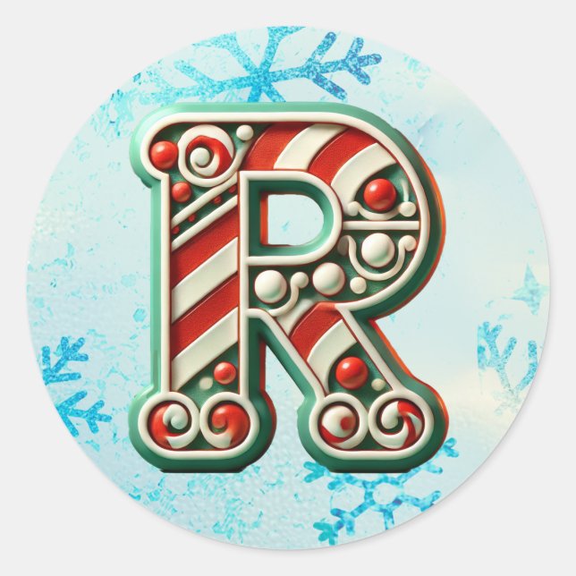 Sticker "R" de Noël sucre de canne, Stripes festiv (Devant)