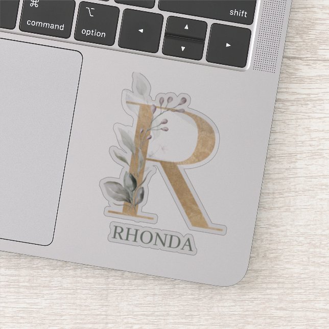 Sticker R monogramme floral personnalisé (Détail)