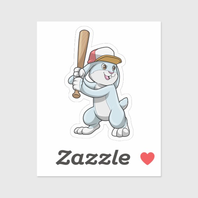 Sticker Rabbit at Baseball with Baseball bat (Feuille)