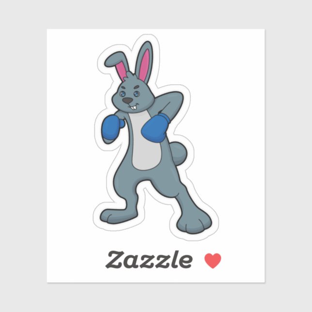Sticker Rabbit en boîte avec gants de boxe (Feuille)