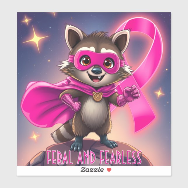 Sticker Raccoon feral et sans peur Sensibilisation au canc (Feuille)