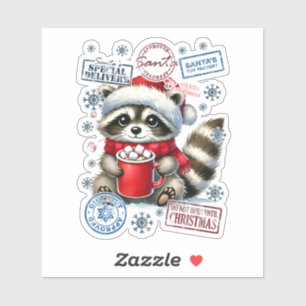 Sticker Raccoon sirotant du cacao par le feu