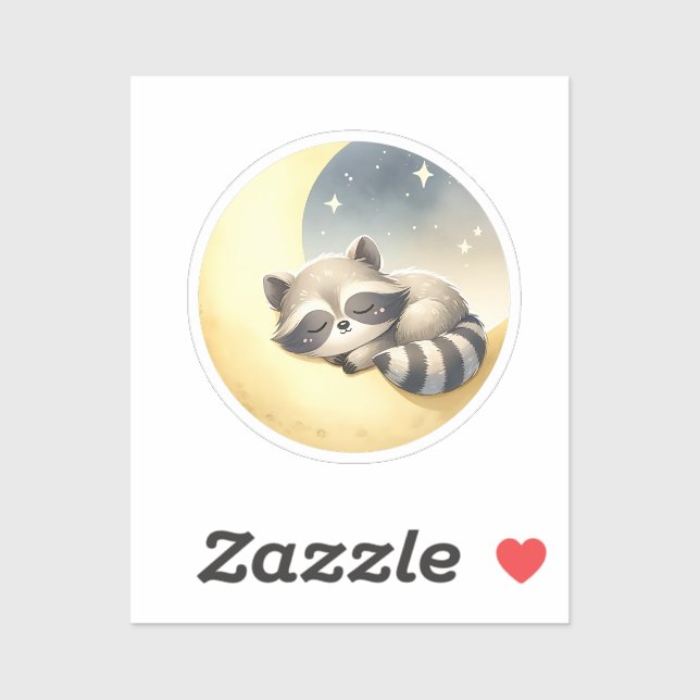 Sticker Raccoon sur la lune mignonne Bois Animaux Enfants (Feuille)