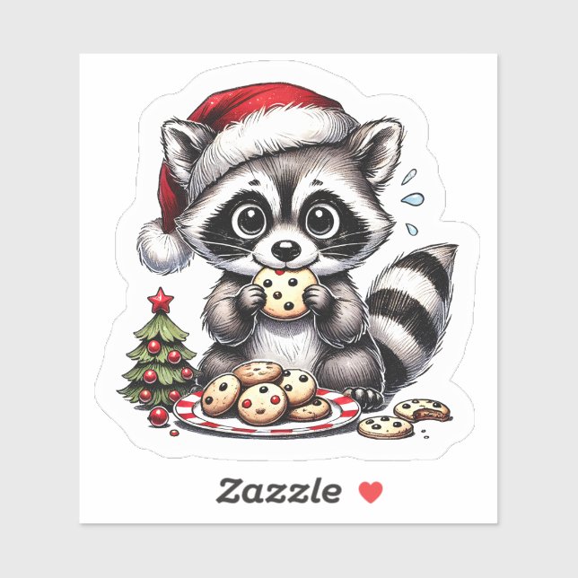 Sticker Raccoon With Cookies by Christmas Tree (Feuille)