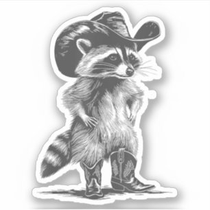 Sticker Racoon Cowboy Funny Racoon Graphisme Mème Hommes F