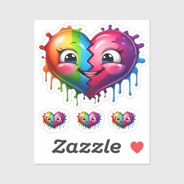 Sticker Rainbow Color Heart Emoticon 4 (Feuille)