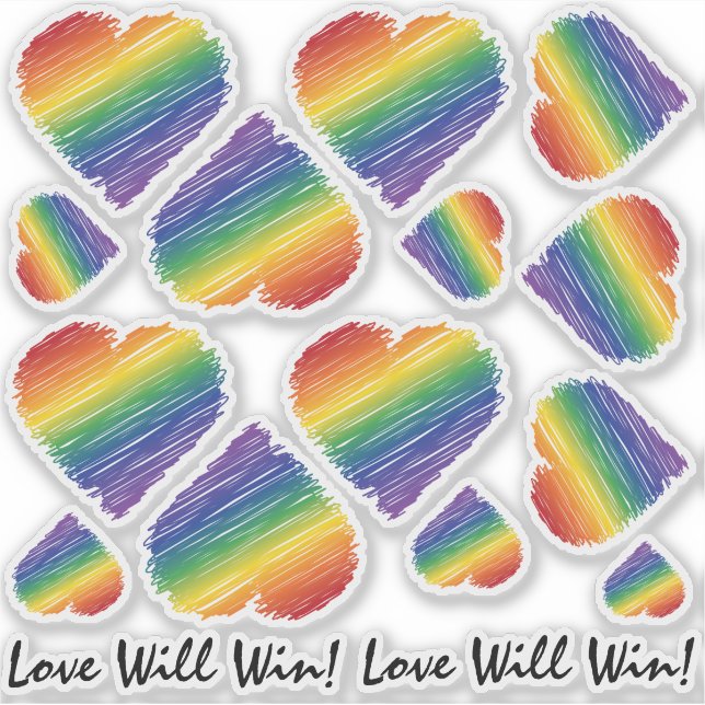 Sticker Rainbow Scribble Heart Variété taille (Devant)