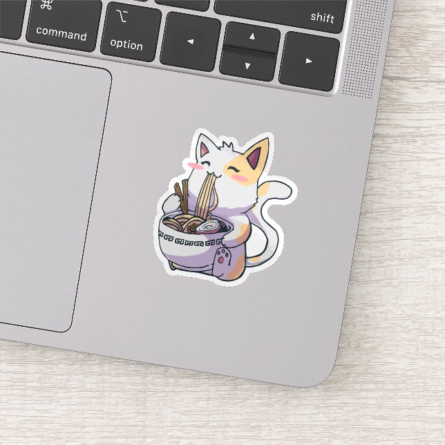 Sticker Ramen mangeant des chats (Détail)