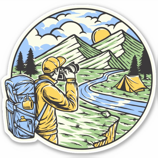 Sticker Randonnée sac à dos Camping Photographe de la natu (Devant)