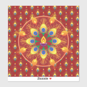 Sticker Rangoli de plumes de paons sur le motif